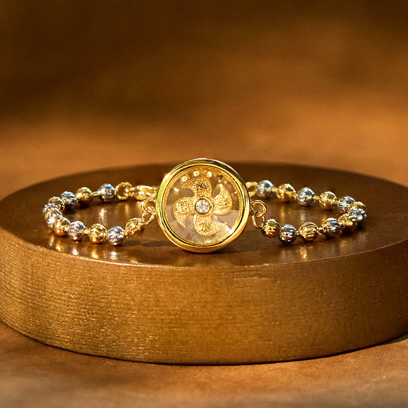 Fortune Jewel Feng Sheng Shui Qi Copper Brass Rotatable Windmill Bead Protection Braided Bracelet