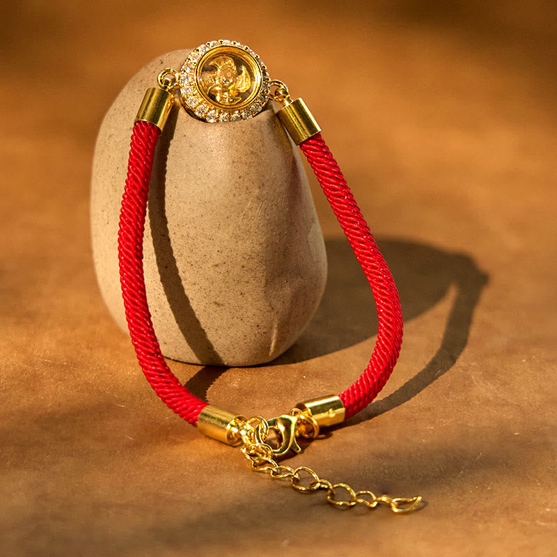 Fortune Jewel Red String Copper Brass Rotatable Windmill Feng Sheng Shui Qi Protection Braided Bracelet