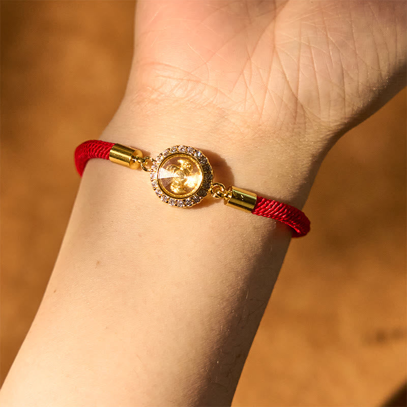 Fortune Jewel Red String Copper Brass Rotatable Windmill Feng Sheng Shui Qi Protection Braided Bracelet