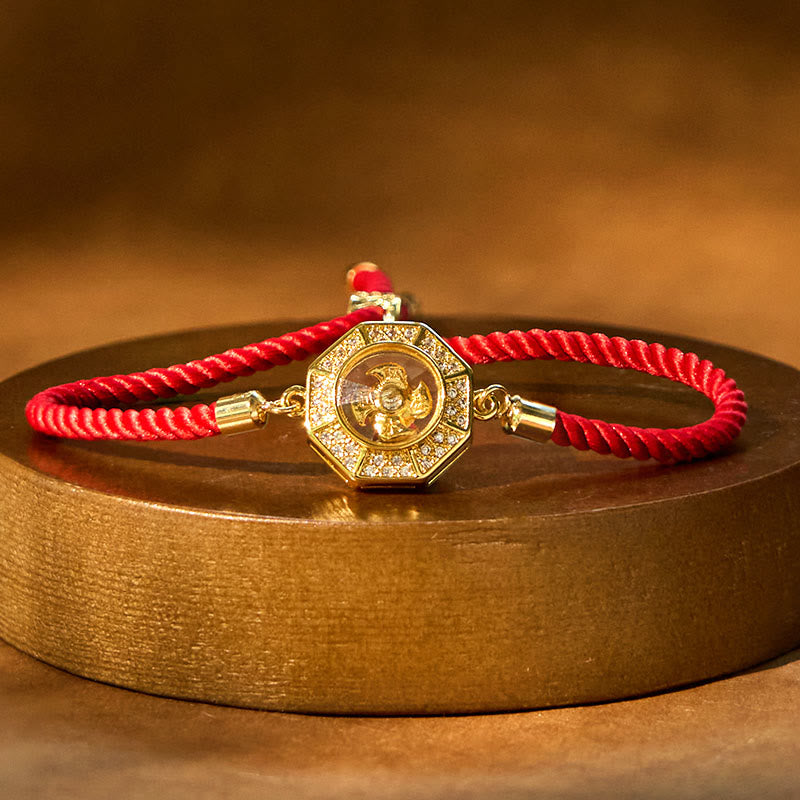 Fortune Jewel Copper Brass Rotatable Windmill Feng Sheng Shui Qi Red String Faith Braided Bracelet