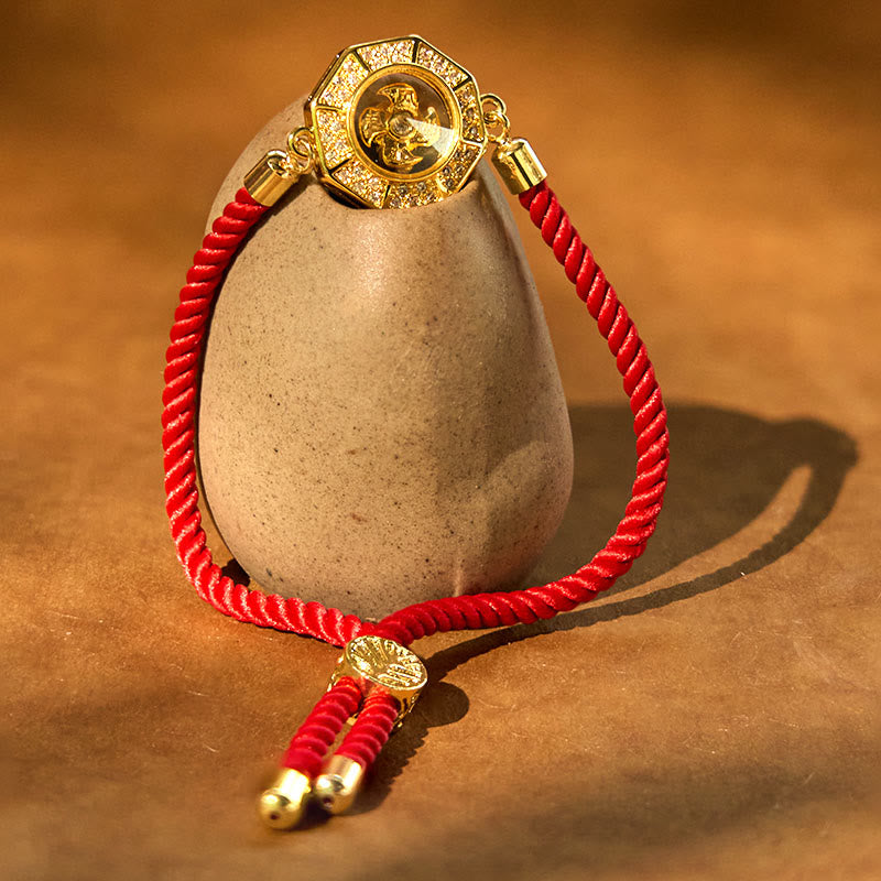 Fortune Jewel Copper Brass Rotatable Windmill Feng Sheng Shui Qi Red String Faith Braided Bracelet