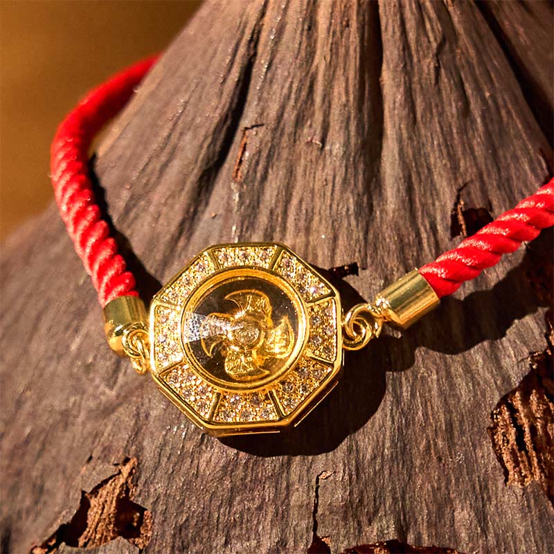 Fortune Jewel Copper Brass Rotatable Windmill Feng Sheng Shui Qi Red String Faith Braided Bracelet