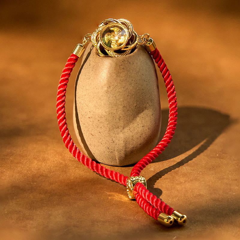 Fortune Jewel Rotatable Plum Red String Copper Brass Windmill Feng Sheng Shui Qi Protection Braided Bracelet