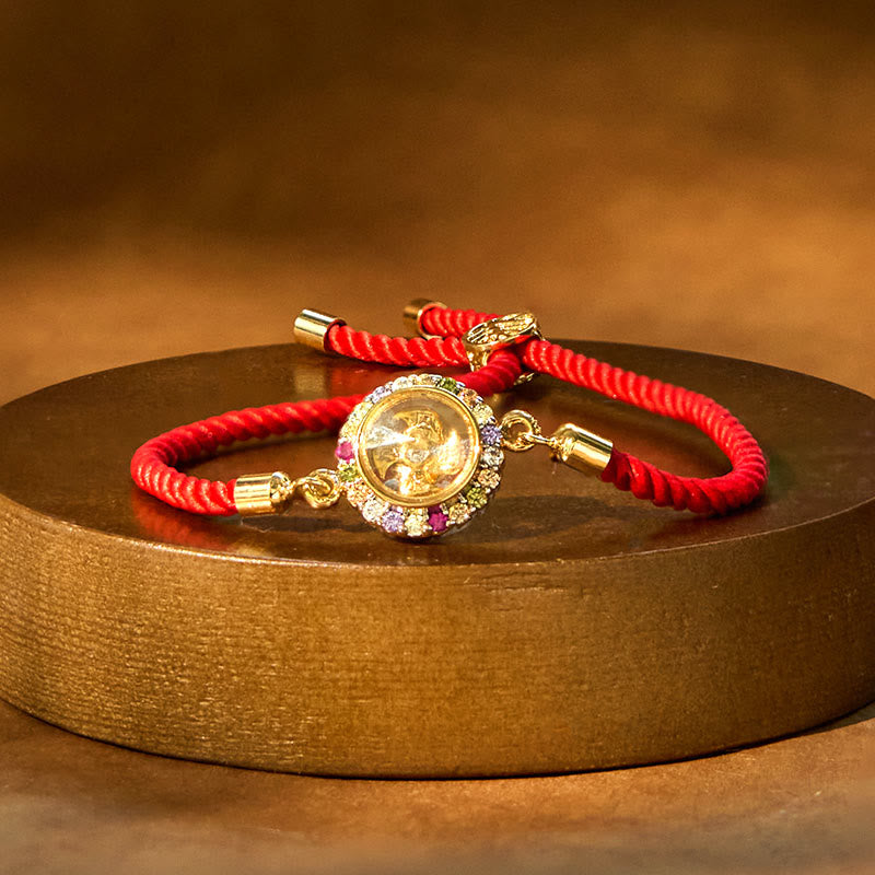 Fortune Jewel Copper Brass Color Rotatable Windmill Feng Sheng Shui Qi Fu Red String Faith Braided Bracelet