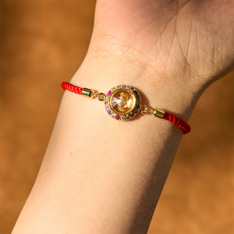 Fortune Jewel Copper Brass Color Rotatable Windmill Feng Sheng Shui Qi Fu Red String Faith Braided Bracelet