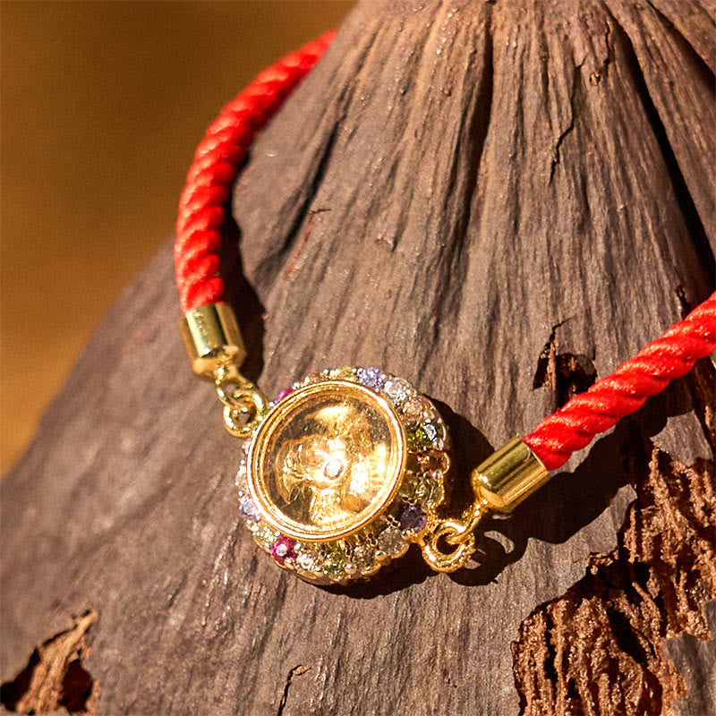 Fortune Jewel Copper Brass Color Rotatable Windmill Feng Sheng Shui Qi Fu Red String Faith Braided Bracelet
