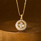Fortune Jewel Gold plated Copper Brass Rotatable Windmill Fu Balance Necklace Pendant