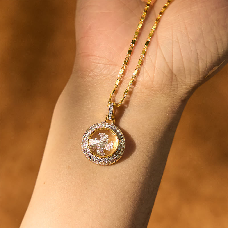 Fortune Jewel Gold plated Copper Brass Rotatable Windmill Fu Balance Necklace Pendant
