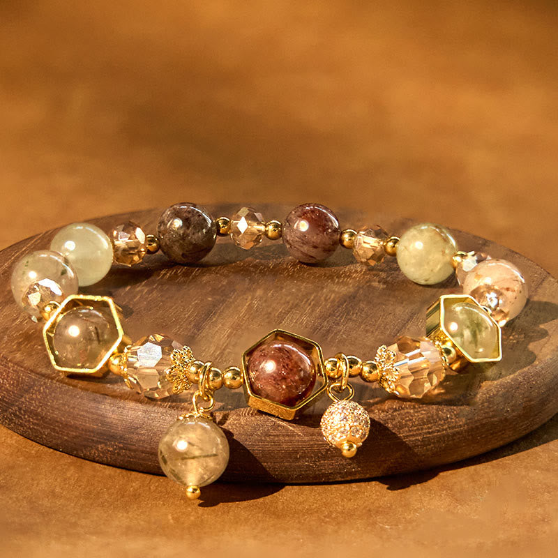 Fortune Jewel Natural Colored Rutilated Quartz Amethyst Protection Bracelet