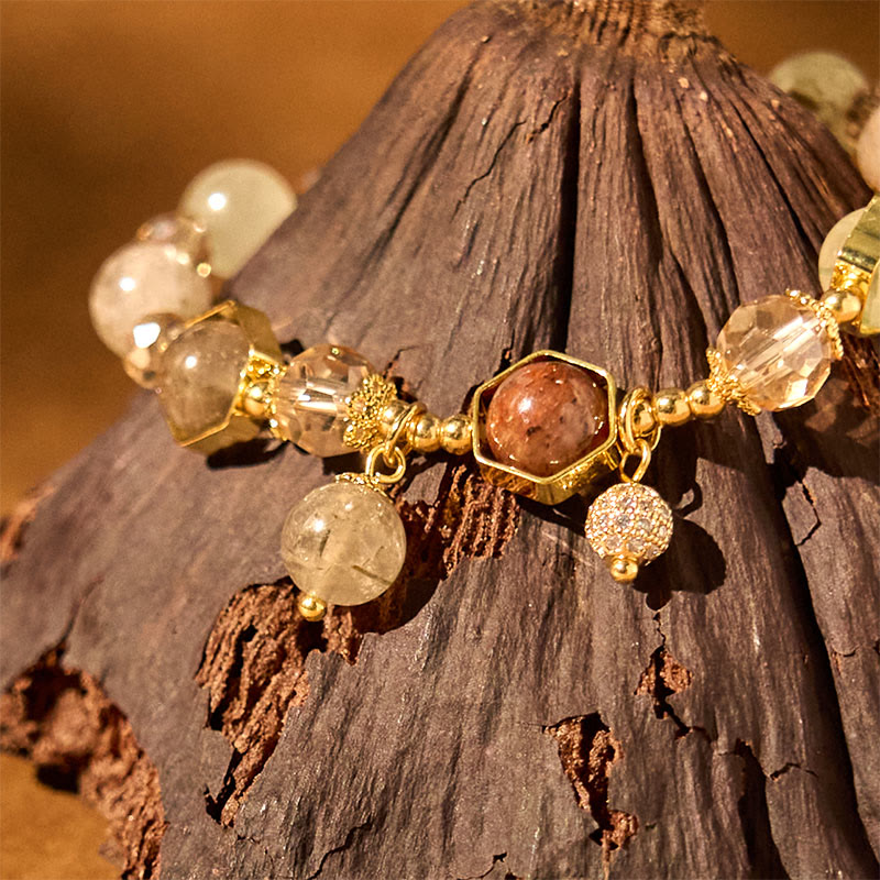 Fortune Jewel Natural Colored Rutilated Quartz Amethyst Protection Bracelet