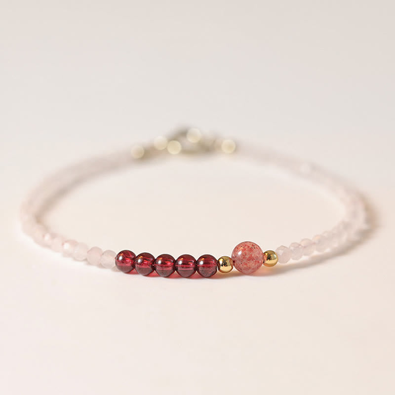 Fortune Jewel 2mm Rose Quartz Garnet Strawberry Quartz Ultra-Thin Beads Healing Energy Bracelet