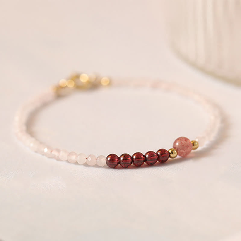 Fortune Jewel 2mm Rose Quartz Garnet Strawberry Quartz Ultra-Thin Beads Healing Energy Bracelet