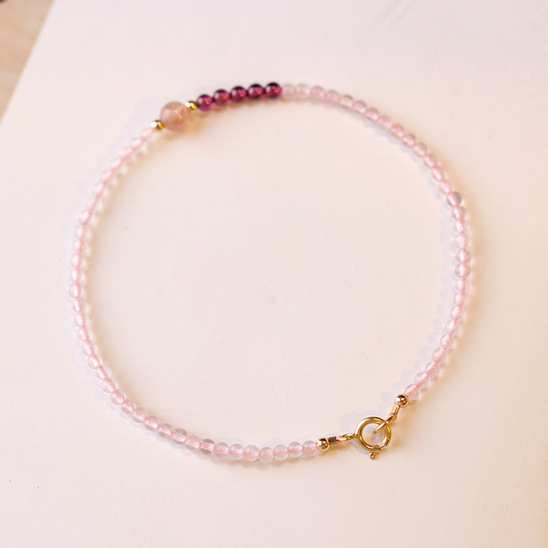 Fortune Jewel 2mm Rose Quartz Garnet Strawberry Quartz Ultra-Thin Beads Healing Energy Bracelet