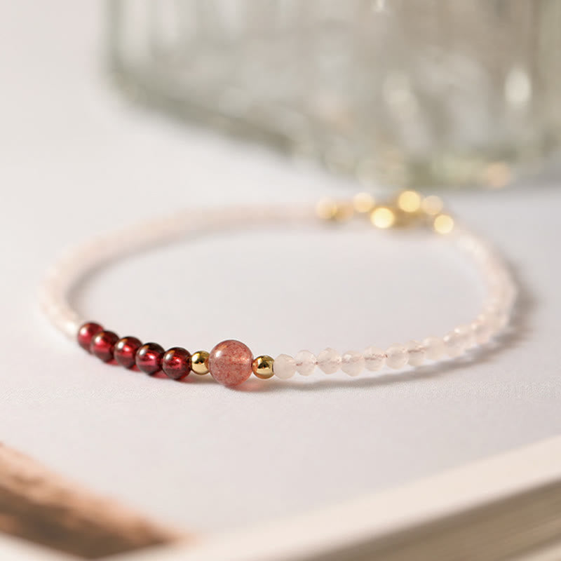 Fortune Jewel 2mm Rose Quartz Garnet Strawberry Quartz Ultra-Thin Beads Healing Energy Bracelet