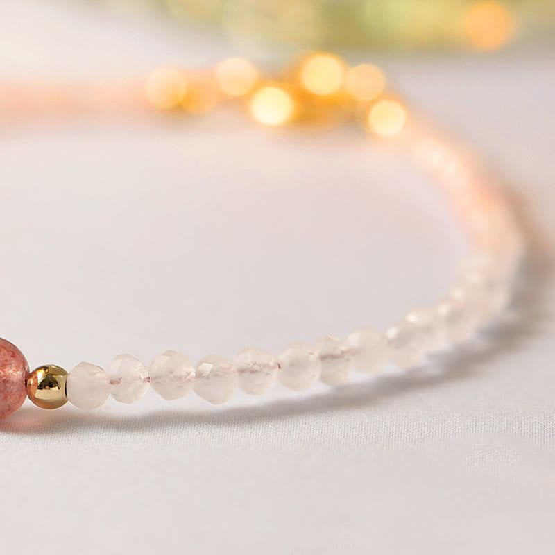 Fortune Jewel 2mm Rose Quartz Garnet Strawberry Quartz Ultra-Thin Beads Healing Energy Bracelet