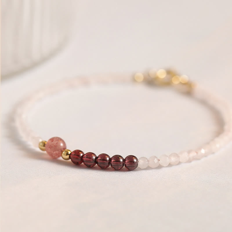 Fortune Jewel 2mm Rose Quartz Garnet Strawberry Quartz Ultra-Thin Beads Healing Energy Bracelet