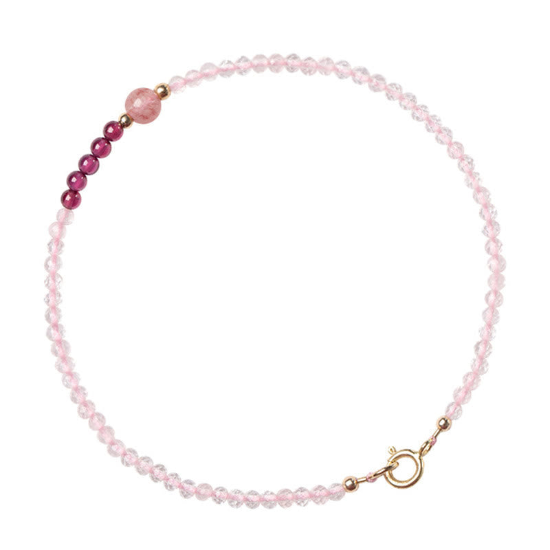 Fortune Jewel 2mm Rose Quartz Garnet Strawberry Quartz Ultra-Thin Beads Healing Energy Bracelet