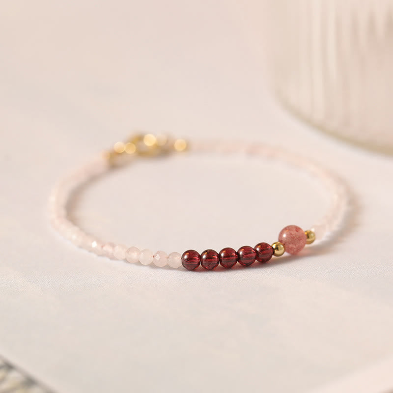 Fortune Jewel 2mm Rose Quartz Garnet Strawberry Quartz Ultra-Thin Beads Healing Energy Bracelet