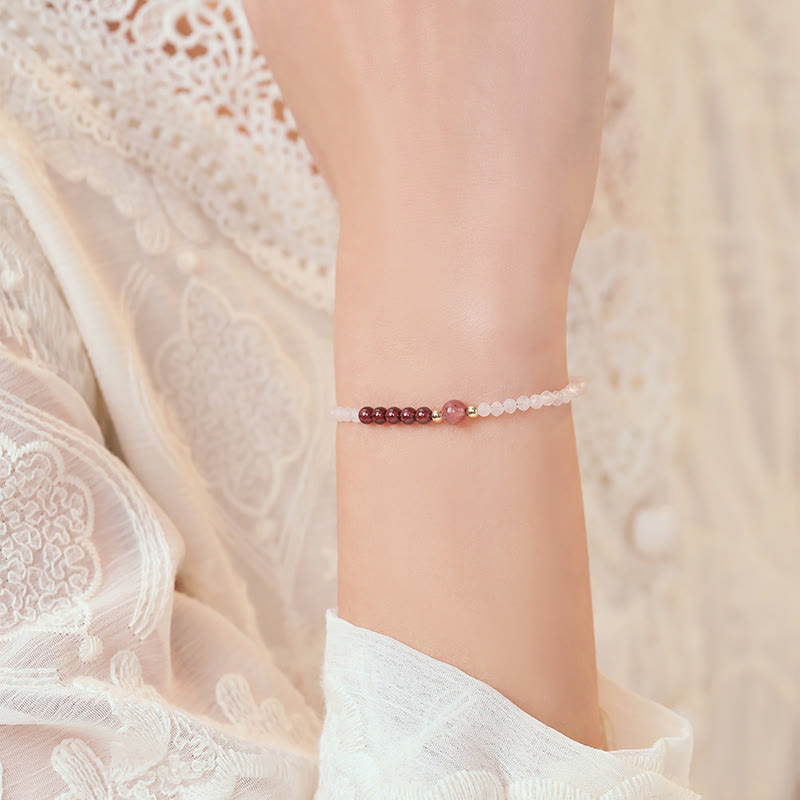 Fortune Jewel 2mm Rose Quartz Garnet Strawberry Quartz Ultra-Thin Beads Healing Energy Bracelet
