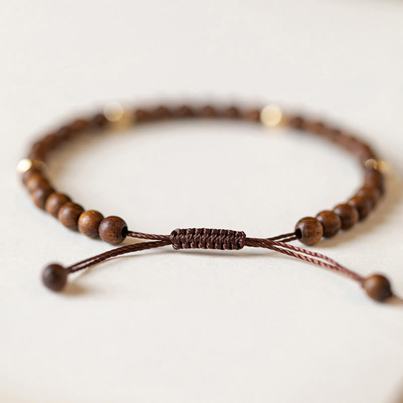 Fortune Jewel 4mm Ultra-thin Sandalwood 14K Gold Plated Copper Beads Protection Bracelet