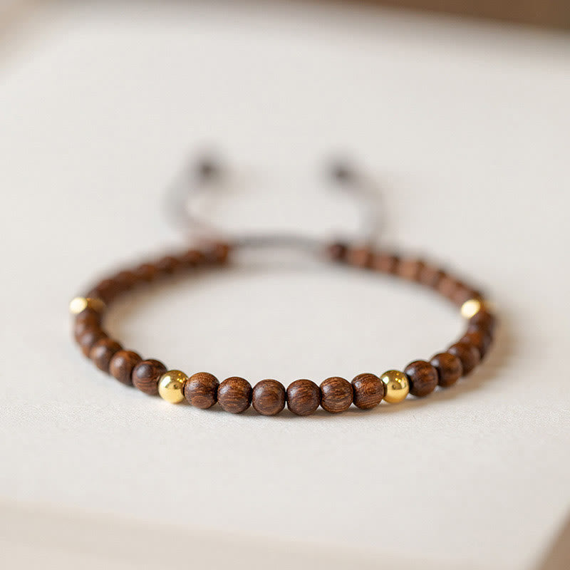 Fortune Jewel 4mm Ultra-thin Sandalwood 14K Gold Plated Copper Beads Protection Bracelet