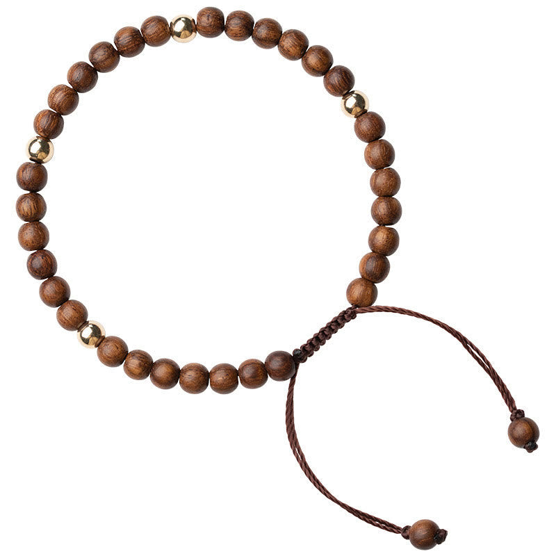 Fortune Jewel 4mm Ultra-thin Sandalwood 14K Gold Plated Copper Beads Protection Bracelet