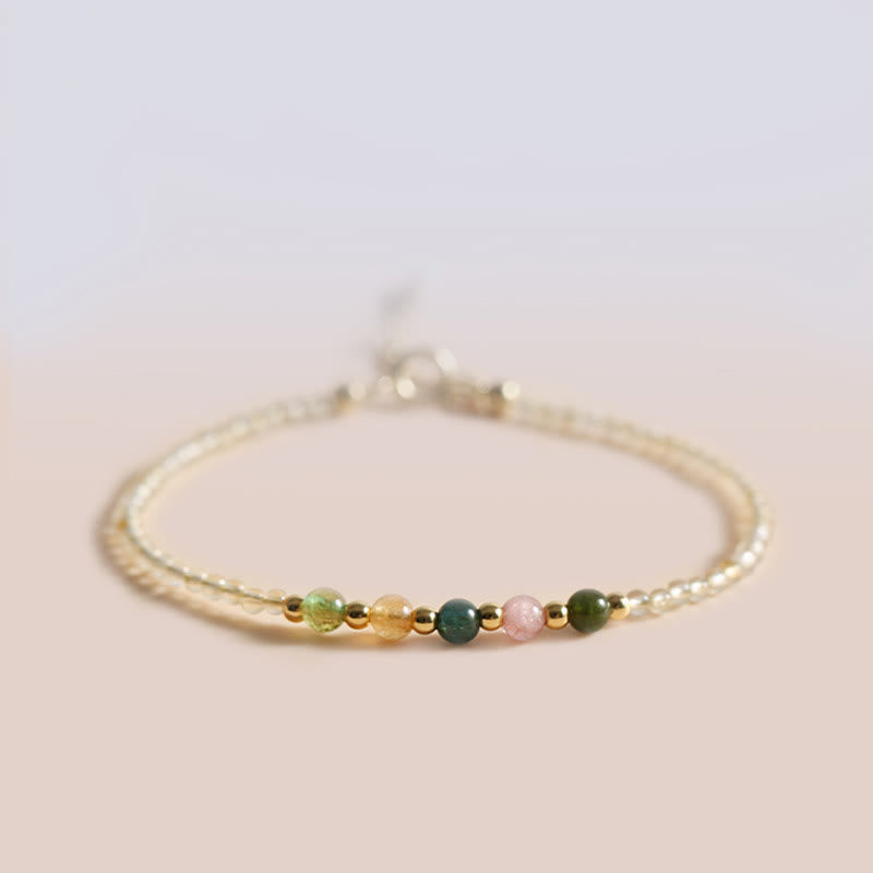 Fortune Jewel 2.5mm Ultra-thin Citrine Tourmaline 14K Gold Filled Copper Beads Prosperity Bracelet