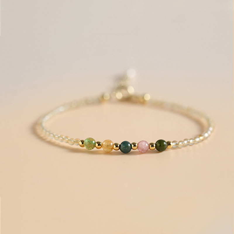 Fortune Jewel 2.5mm Ultra-thin Citrine Tourmaline 14K Gold Filled Copper Beads Prosperity Bracelet