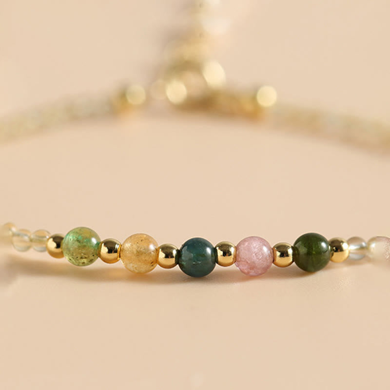 Fortune Jewel 2.5mm Ultra-thin Citrine Tourmaline 14K Gold Filled Copper Beads Prosperity Bracelet