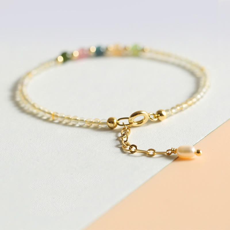 Fortune Jewel 2.5mm Ultra-thin Citrine Tourmaline 14K Gold Filled Copper Beads Prosperity Bracelet