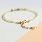 Fortune Jewel 2.5mm Ultra-thin Citrine Tourmaline 14K Gold Filled Copper Beads Prosperity Bracelet