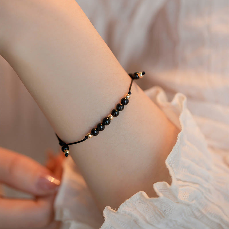 Fortune Jewel Smoky Quartz Black Obsidian Ultra-thin Beads Success Bracelet