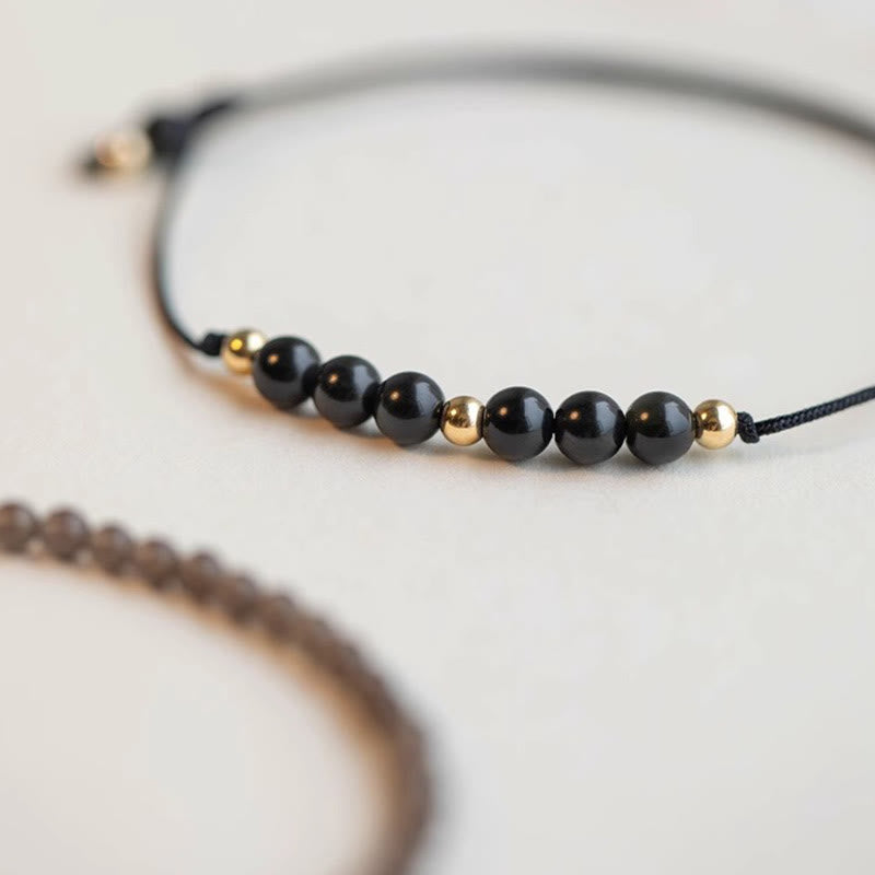 Fortune Jewel Smoky Quartz Black Obsidian Ultra-thin Beads Success Bracelet