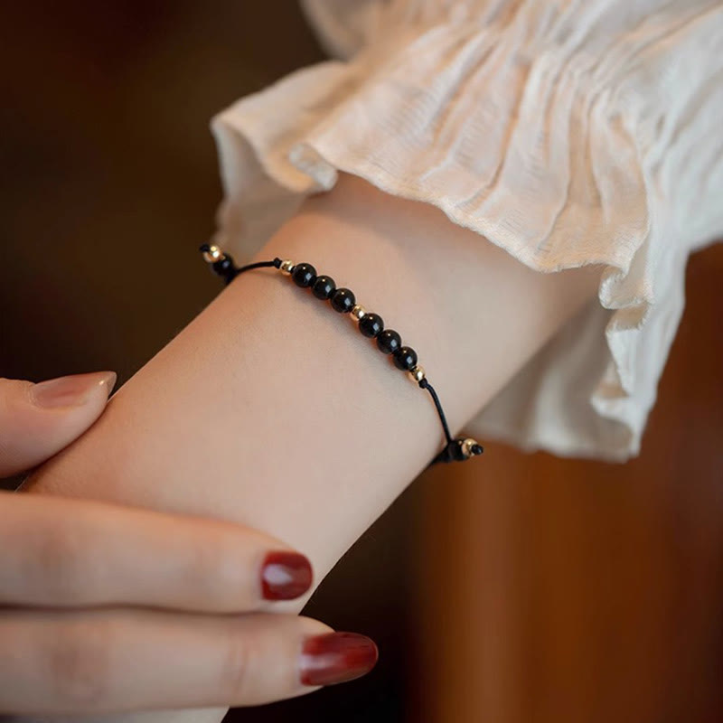 Fortune Jewel Smoky Quartz Black Obsidian Ultra-thin Beads Success Bracelet