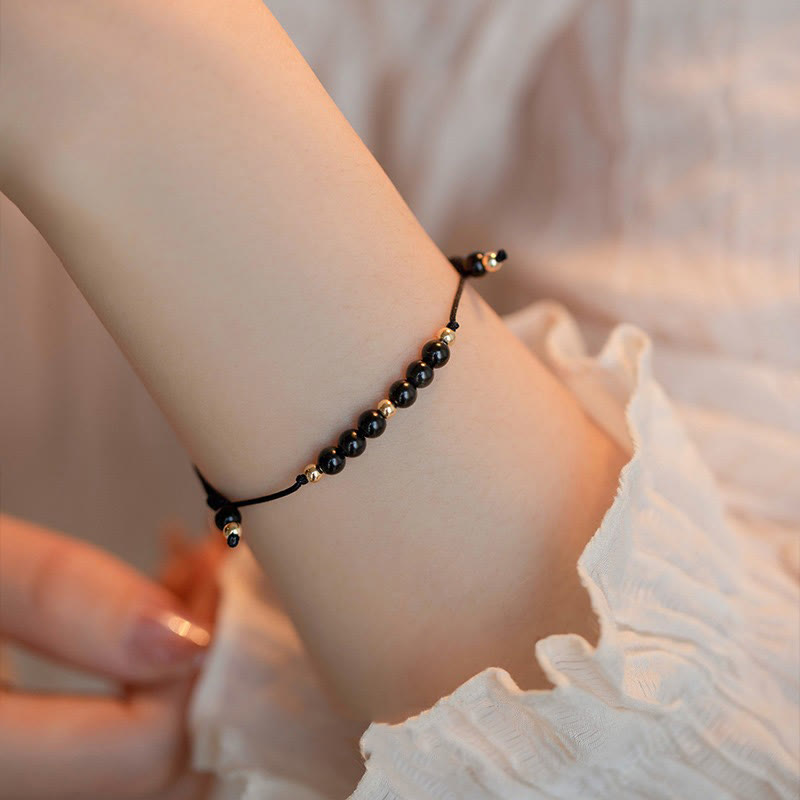 Fortune Jewel Smoky Quartz Black Obsidian Ultra-thin Beads Success Bracelet