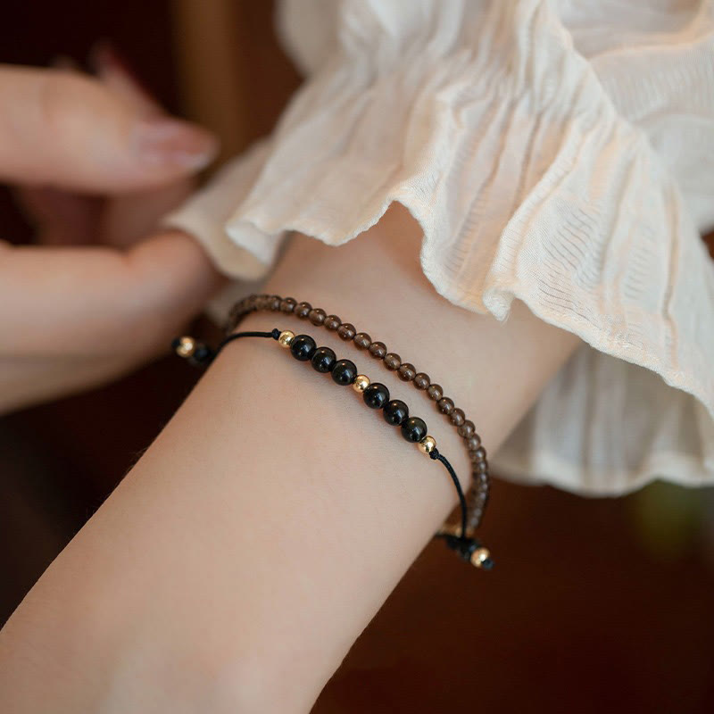Fortune Jewel Smoky Quartz Black Obsidian Ultra-thin Beads Success Bracelet