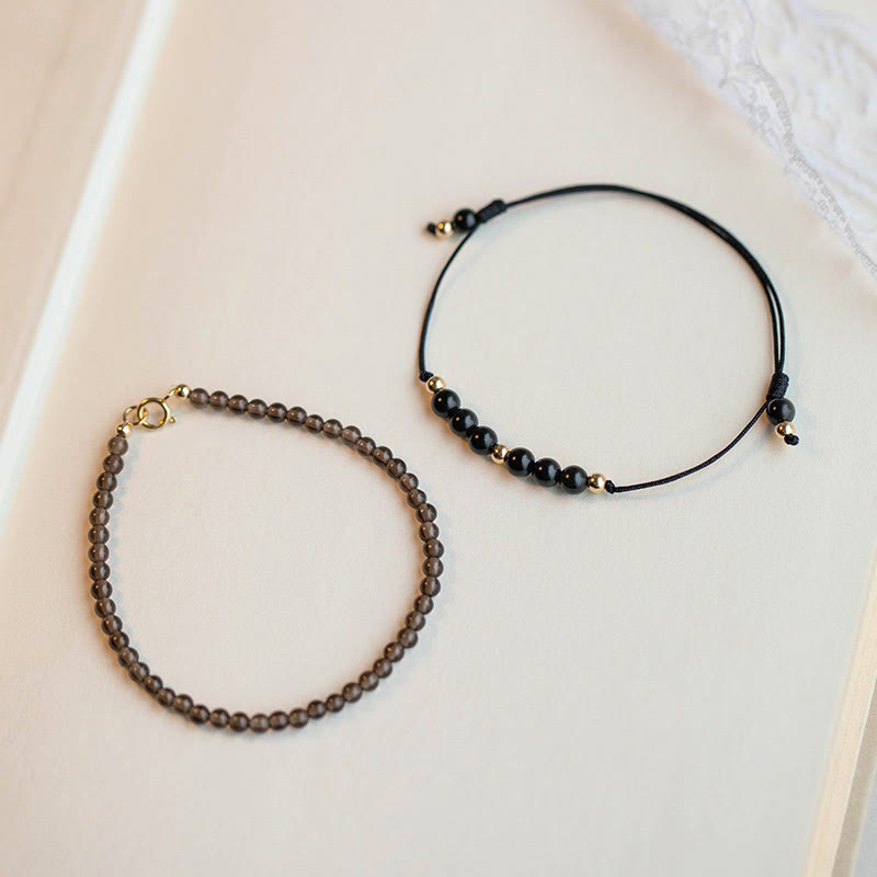 Fortune Jewel Smoky Quartz Black Obsidian Ultra-thin Beads Success Bracelet