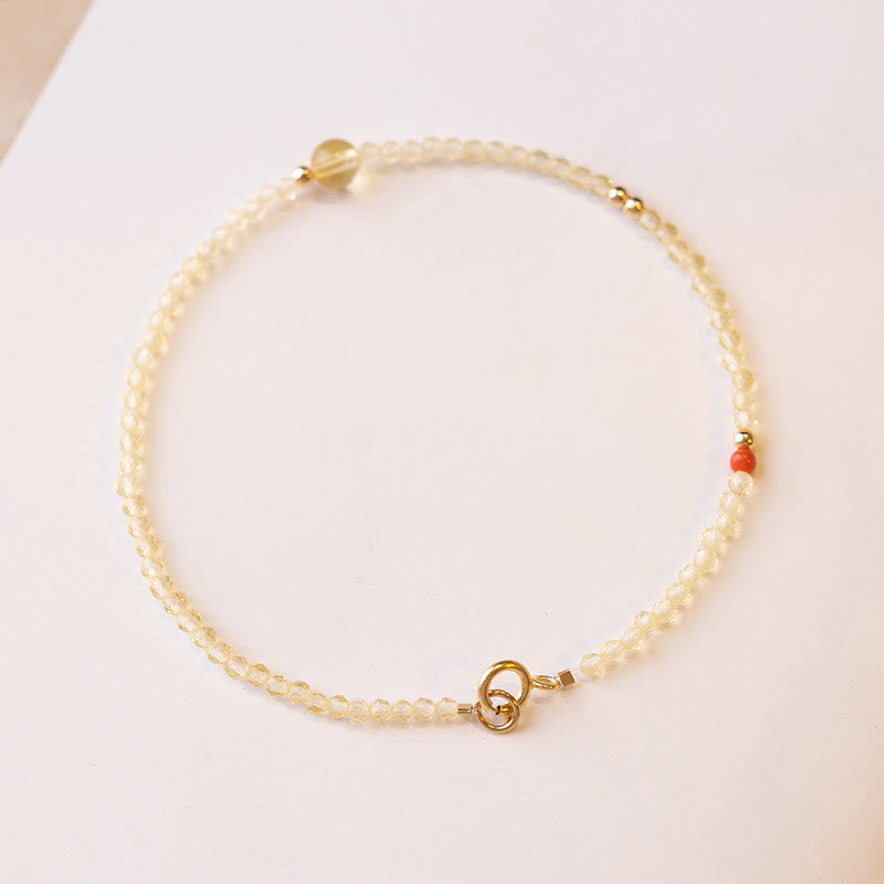 Fortune Jewel 2mm Ultra-thin Citrine 14K Gold Plated Copper Beads Protection Bracelet