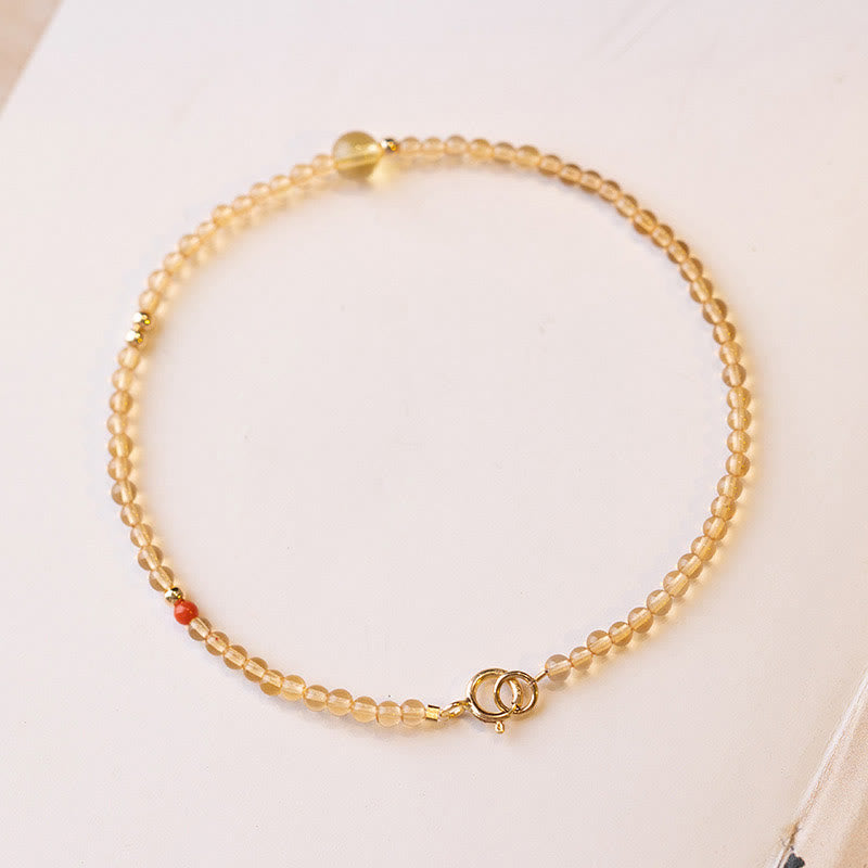 Fortune Jewel 2mm Ultra-thin Citrine 14K Gold Plated Copper Beads Protection Bracelet