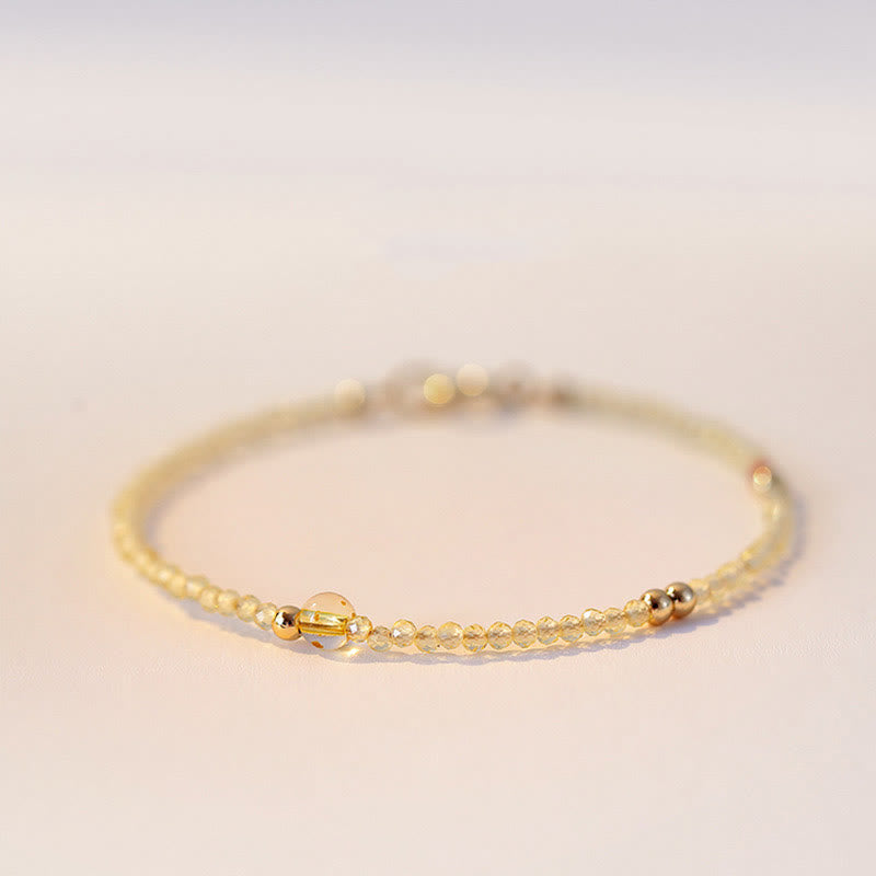 Fortune Jewel 2mm Ultra-thin Citrine 14K Gold Plated Copper Beads Protection Bracelet