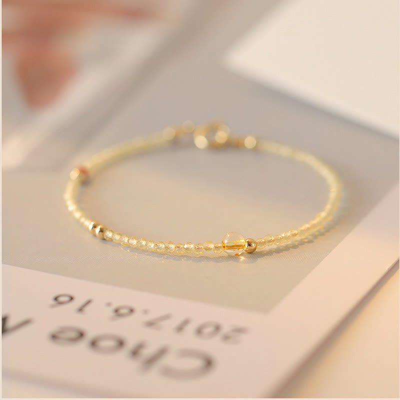 Fortune Jewel 2mm Ultra-thin Citrine 14K Gold Plated Copper Beads Protection Bracelet