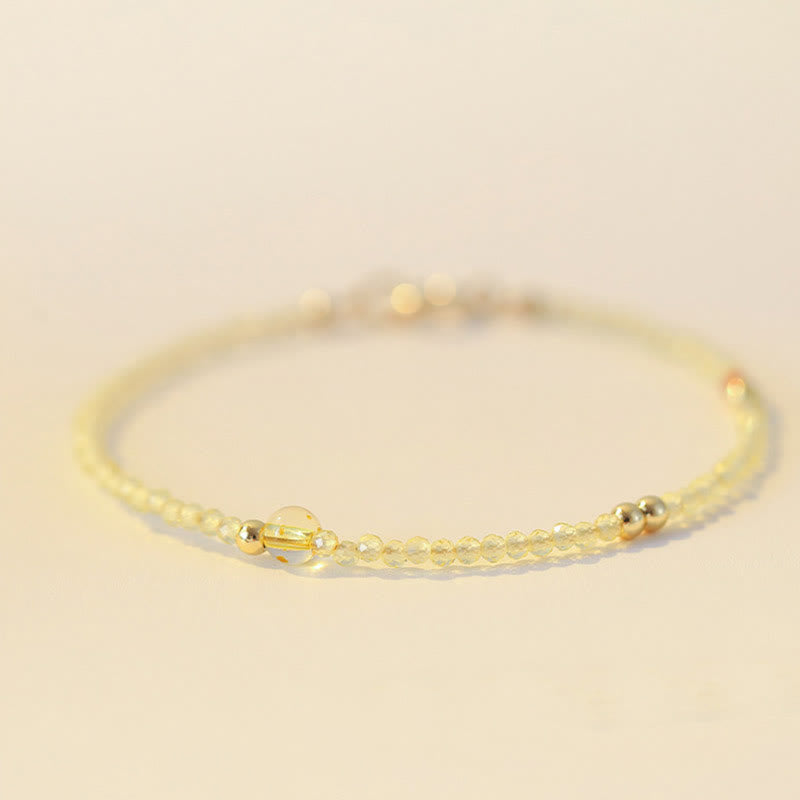 Fortune Jewel 2mm Ultra-thin Citrine 14K Gold Plated Copper Beads Protection Bracelet