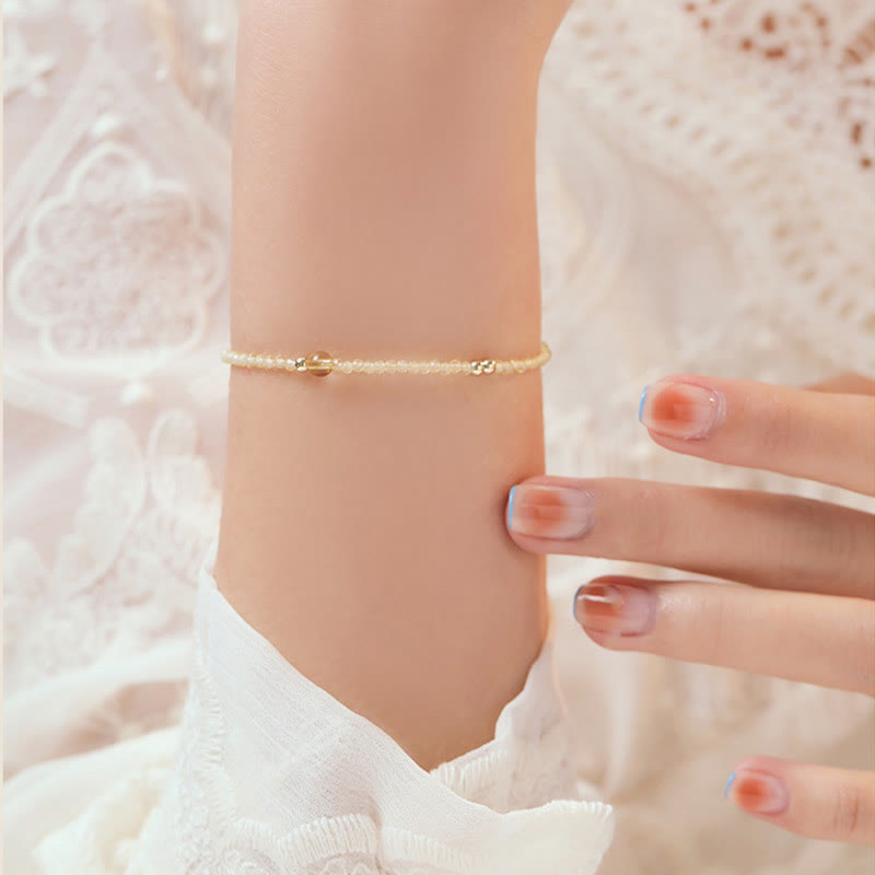 Fortune Jewel 2mm Ultra-thin Citrine 14K Gold Plated Copper Beads Protection Bracelet