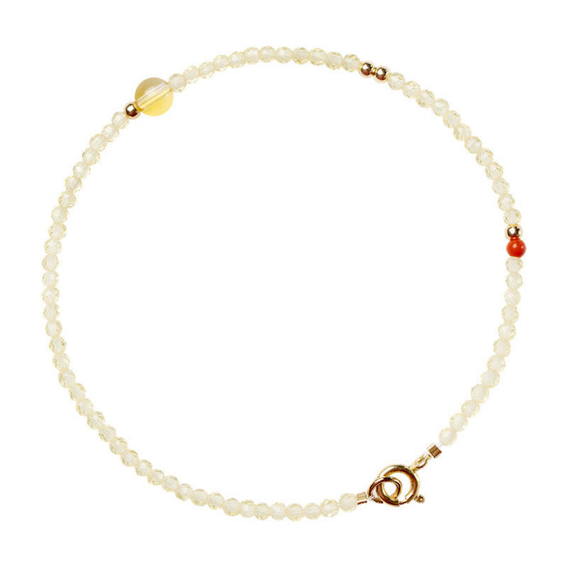 Fortune Jewel 2mm Ultra-thin Citrine 14K Gold Plated Copper Beads Protection Bracelet