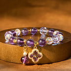 Fortune Jewel Natural Amethyst Crystal Four Leaf Clover Spiritual Healing Bracelet
