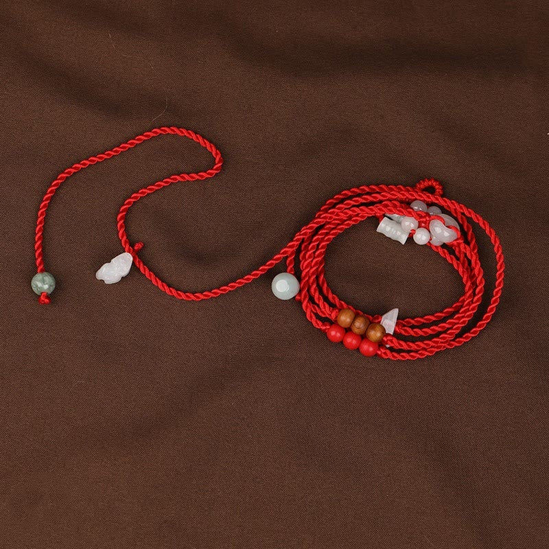 Fortune Jewel Chinese Zodiac Peach Wood Blessing Red String Belly Chain
