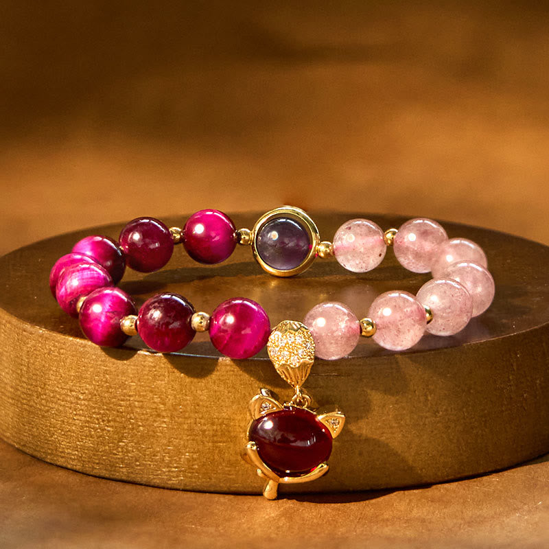 Fortune Jewel Natural Strawberry Quartz Pixiu Love Bracelet