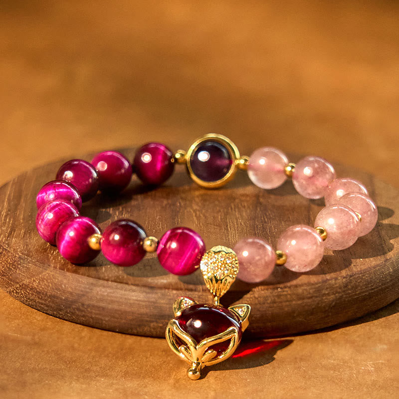 Fortune Jewel Natural Strawberry Quartz Pixiu Love Bracelet