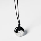 Fortune Jewel Natural Black Obsidian White Turquoise Yin Yang Peace Buckle Design Braided String Strength Necklace Pendant