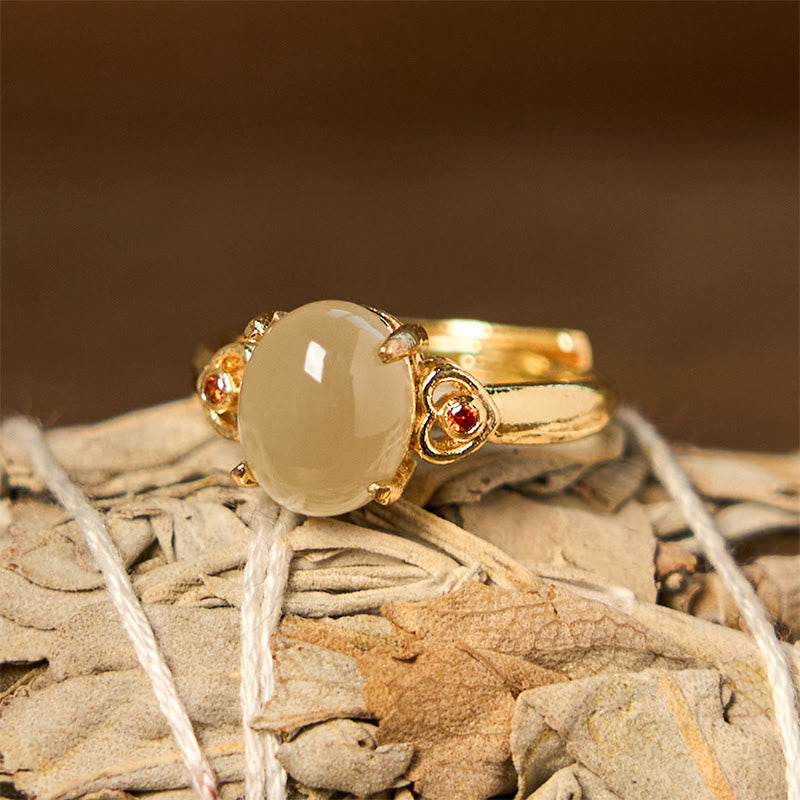 Fortune Jewel Natural Hetian Jade Egg Heart-shaped Copper Luck Open Ring